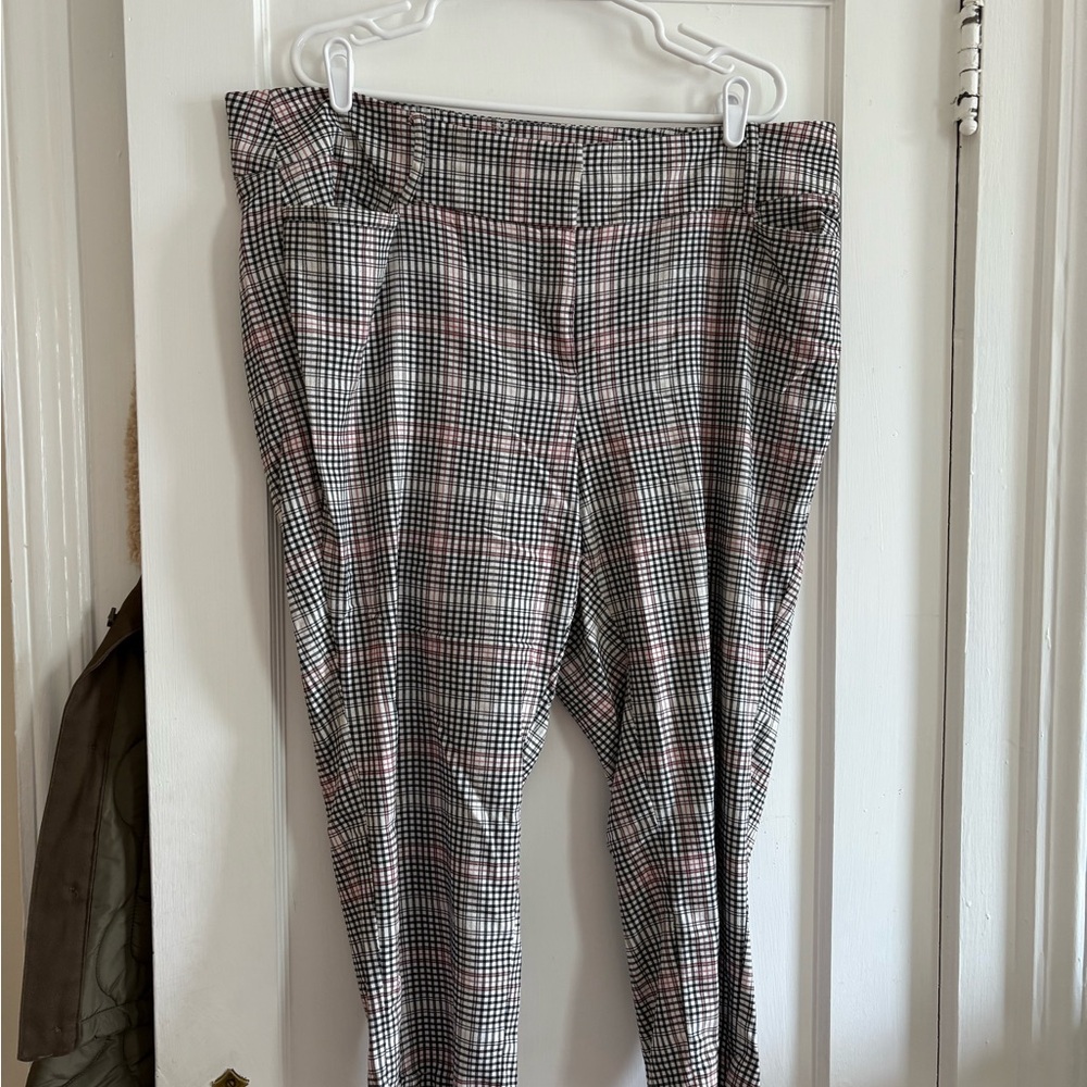 Lane Bryant Black and White Plaid Pants with Pink Accents